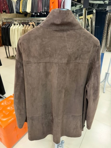 Короткая замшевая женская куртка премиум класса 3090з, коричневая, размер 48, артикул 92450-1