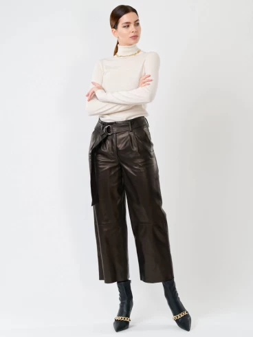 Кожаные укороченные женские брюки из натуральной кожи 05, черные, размер 42, артикул 85251-0