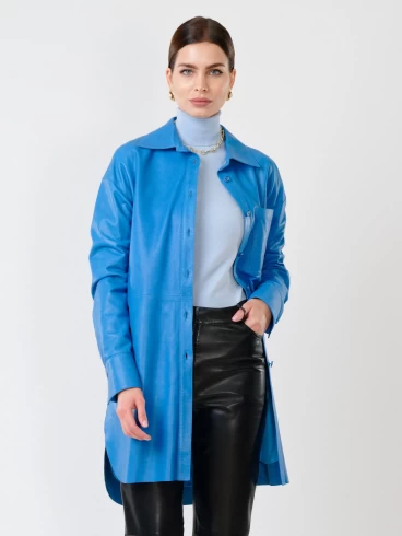 Кожаный костюм женский: Рубашка 01_1 + Брюки 02, голубой/черный, размер 46, артикул 111130-2