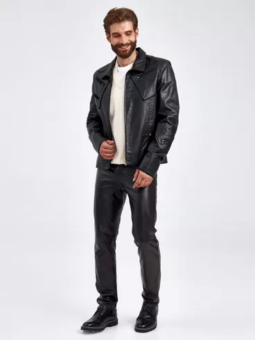 Кожаная куртка мужская 2010-4, короткая, черная, p. 50, арт. 29260-1