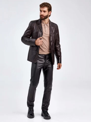 Утепленный мужской кожаный пиджак 530ш, коричневая, размер 50, артикул 29130-1