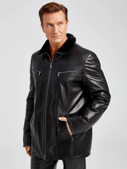 Демисезонный комплект мужской: Куртка утепленная 537мех + Брюки 01, черный, размер 48, артикул 140430-3