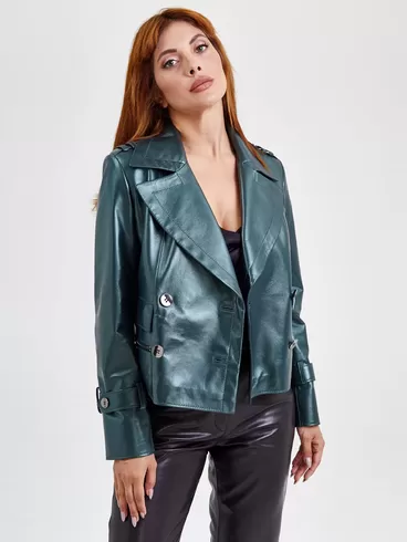 Кожаный комплект женский: Куртка 3014 + Брюки 03, зеленый/черный, р. 46, арт. 111182-5