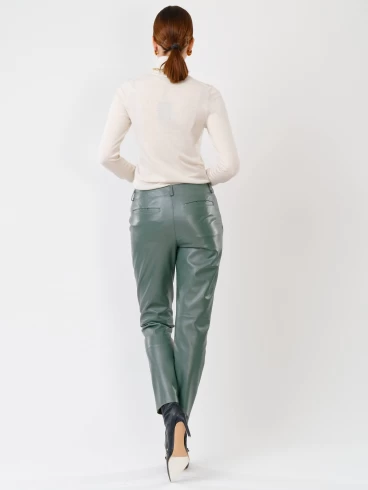 Кожаные зауженные брюки женские 03, из натуральной кожи, оливковые, р. 42, арт. 85260-2