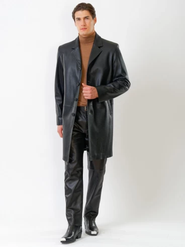 Кожаный пиджак удлиненный мужской 22/1, черный, размер 48, артикул 29580-3