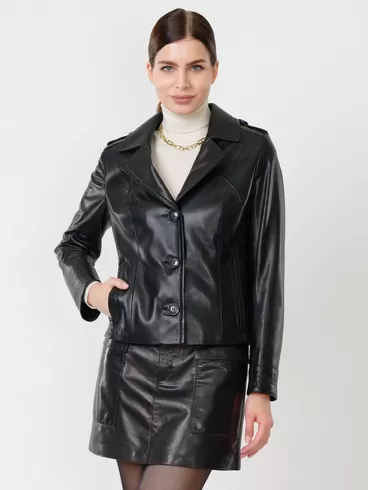 Кожаный комплект: Куртка женская 304 + Мини-юбка 03, черный/черный, р. 44, арт. 111140-4