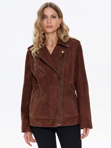 Замшевая женская куртка косуха премиум класса 3079з, коньячная, размер 44, артикул 24710-7