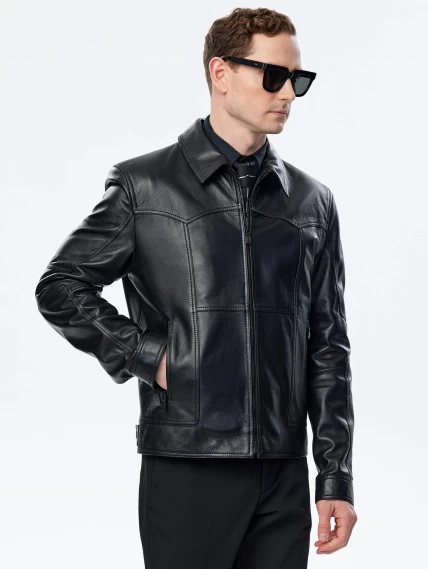 Короткая кожаная куртка для мужчин 504, черная, размер 52, артикул 29331-2