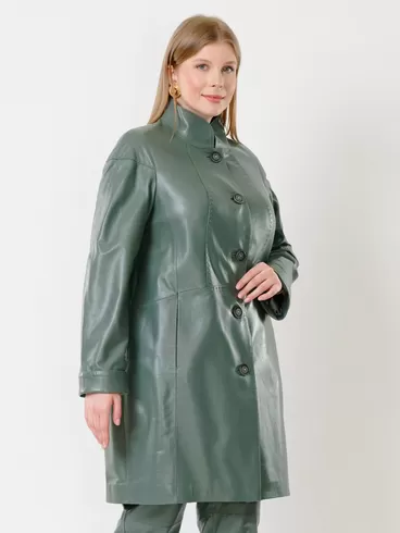 Кожаное пальто женское 378, оливковое, р. 46, арт. 91252-1