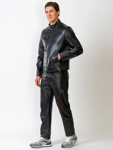 Кожаный комплект мужской: Куртка 506о + Брюки 01, черный, р. 48, артикул 140050-0