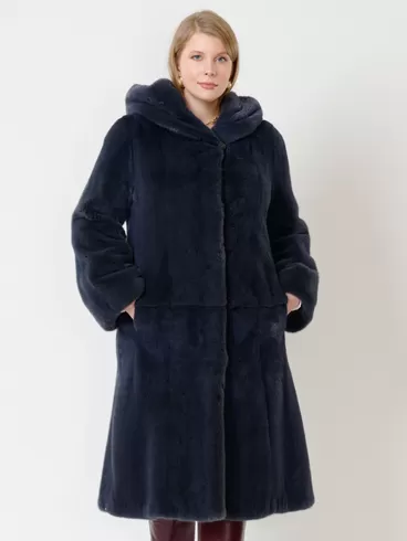 Пальто из меха норки женское 216(к), с капюшоном, графитовое, р. 46, арт. 31800-0