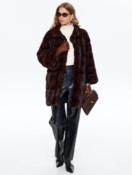 Короткая коричневая норковая женская шуба MANAKAS 2524, размер 38, артикул 34470-1
