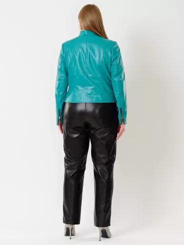 Кожаный комплект женский: Куртка 300 + Брюки 04, бирюзовый/черный, р. 44, арт. 111181-2