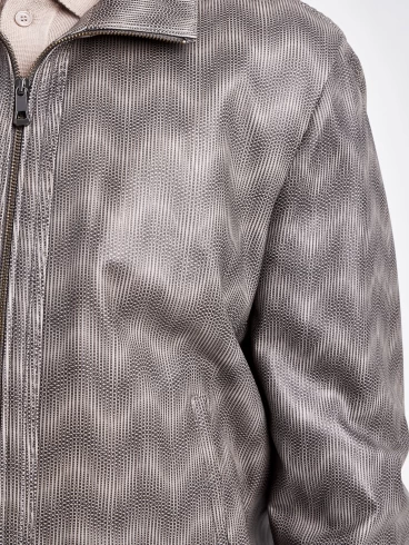 Кожаная куртка бомбер мужская Snake, серая, размер 52, артикул 29500-4