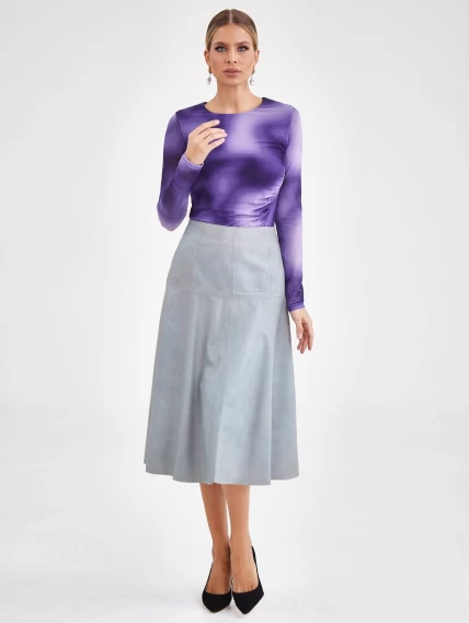 Кожаная юбка годе 14, серо-голубая, размер 46, артикул 85960-6