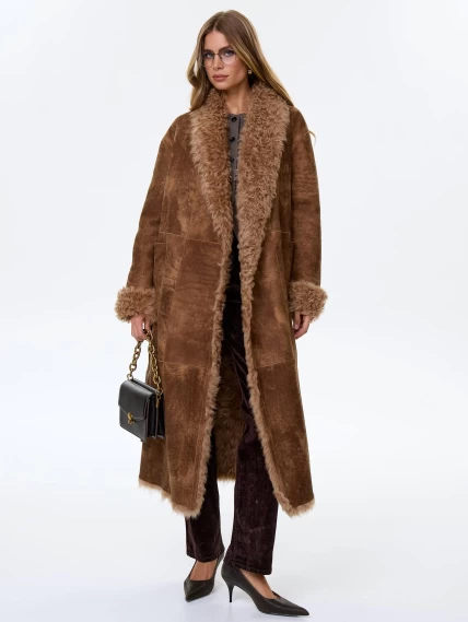 Длинная дубленка из натуральной овчины тиградо для женщин премиум класса 2020, светло-коричневая, размер 50, артикул 62470-1