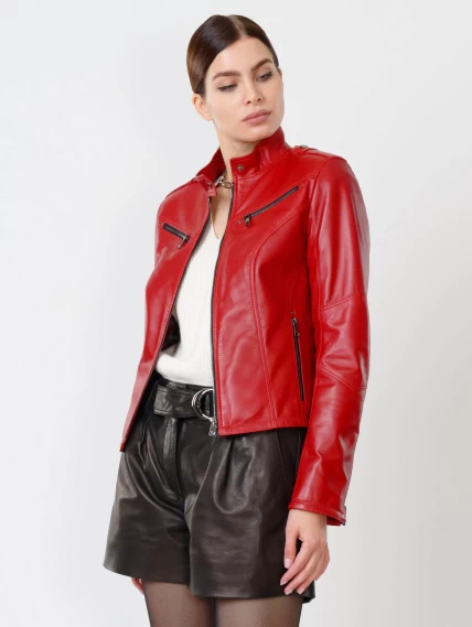 Кожаная куртка женская 399, красная, размер 52, артикул 90921-2