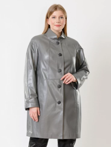 Кожаное пальто женское 378, серое, р. 50, арт. 91261-5