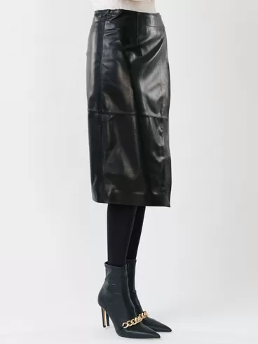 Кожаная юбка миди 07, из натуральной кожи, черная, р. 40, арт. 85301-2