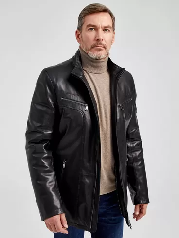 Кожаная куртка утепленная мужская 537ш, черная, р. 48, арт. 40482-6