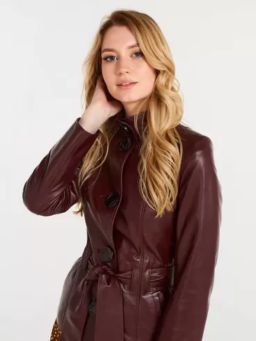 Кожаная куртка женская 334, с поясом, бордовая, р. 40, арт. 90630-2