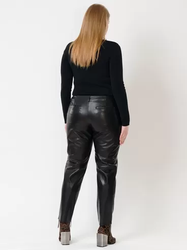 Кожаные зауженные брюки женские 03, из натуральной кожи, черные, р. 44, арт. 85501-2