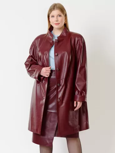 Кожаное пальто женское 378, бордовое, р. 46, арт. 91241-2