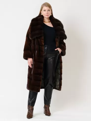 Зимний комплект: Пальто из меха норки с соболем 1150в + Брюки женские 03, коричневый/черный, р. 52, арт. 111273-0