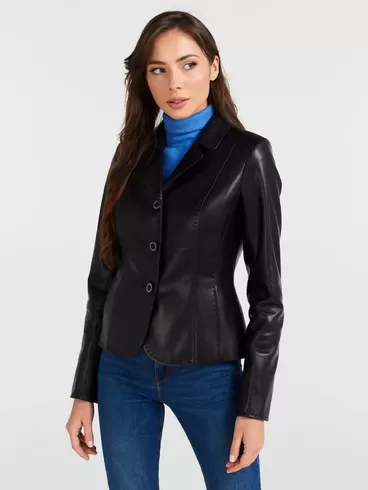 Кожаный пиджак женский 316рс, черный, р. 42, арт. 90500-0