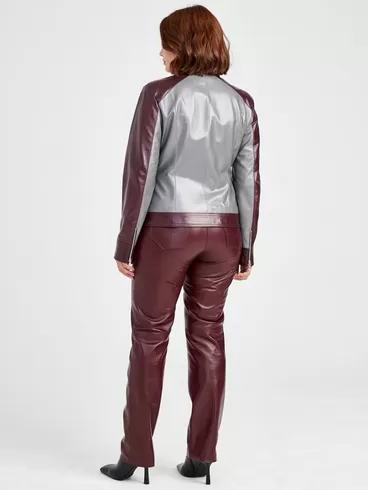 Кожаный комплект: Куртка женская 341 + Брюки женские 02, серый/бордовый, р. 42, арт. 111170-2