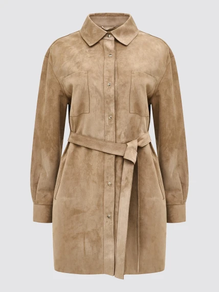 Бежевая женская замшевая куртка премиум класса 3107з, размер 44, артикул 92220-0