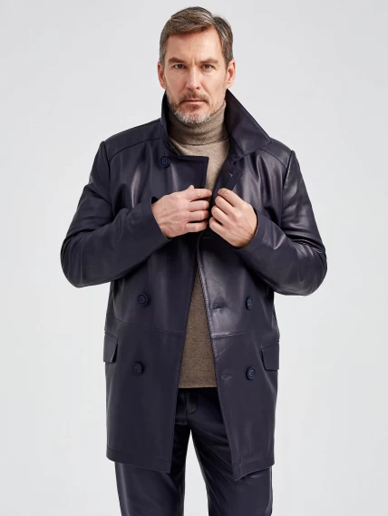 Кожаный комплект мужской: Куртка 538 + Брюки 01, синий, размер 48, артикул 140141-6
