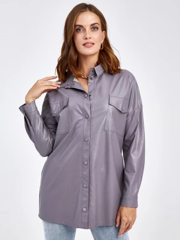 Кожаная рубашка женская из экокожи 4820795, серая, размер 44, артикул 85741-3
