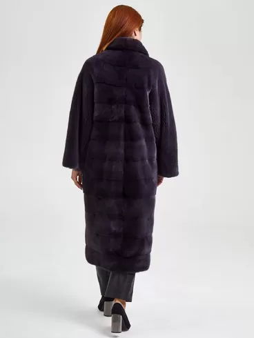 Зимний комплект женский: Пальто из меха норки 18А182АВ + Брюки 03, баклажановый/черный, р. 48, арт. 111237-2