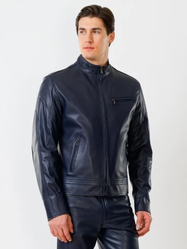Кожаная куртка мужская 506о, синяя, размер 48, артикул 28580-5