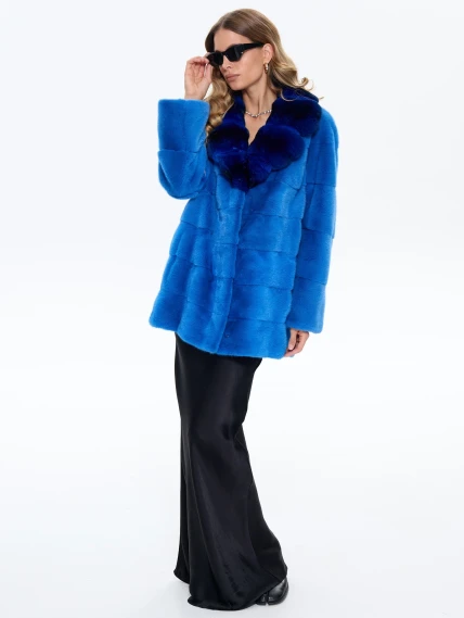Голубая норковая шуба с шиншилой 2А, размер 54, артикул 65460-7