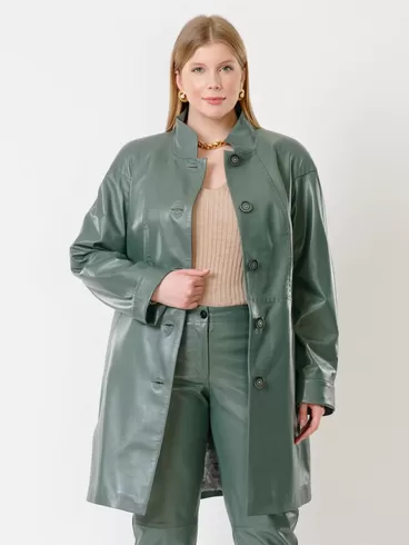 Кожаное пальто женское 378, оливковое, р. 48, арт. 91252-0