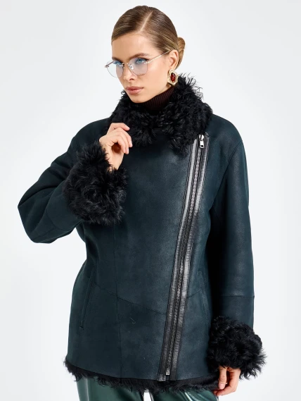 Короткая женская дубленка из тиградо 2088, синяя, размер 46, артикул 92700-1