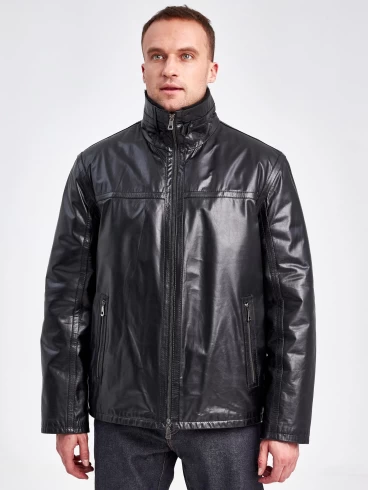 Кожаная зимняя мужская куртка на подкладке из овчины 5216, черная, размер 46, артикул 23130-3