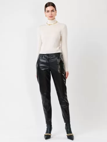 Кожаные зауженные брюки женские 03, из натуральной кожи, черные, р. 42, арт. 85240-0