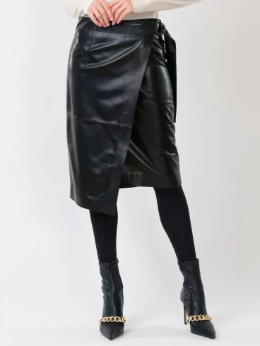 Кожаная юбка миди 07, из натуральной кожи, черная, р. 42, арт. 85300-3