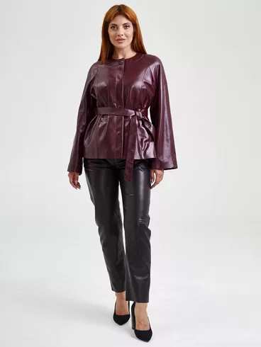 Кожаная куртка женская 3019, с поясом, бордовая, р. 50, арт. 91700-5