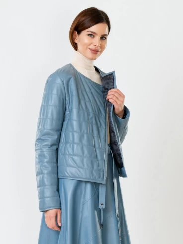 Демисезонный комплект женский: Куртка утепленная 306 + Юбка с поясом 01рс, голубой, размер 46, артикул 111165-4