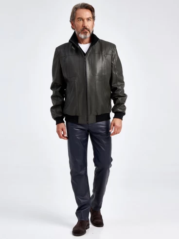 Кожаная куртка бомбер мужская 521, оливковая, размер 50, артикул 29061-6