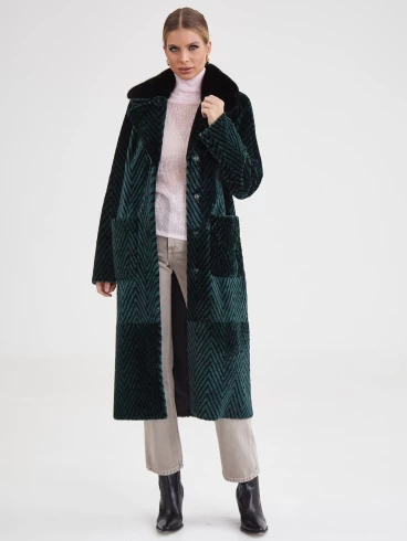 Двустороннее женское пальто с воротником из мехом норки премиум класса 2003, зеленое, размер 46, артикул 25480-1