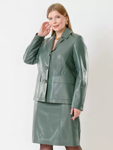 Кожаный пиджак женский 3007, оливковый, р. 46, арт. 91172-6