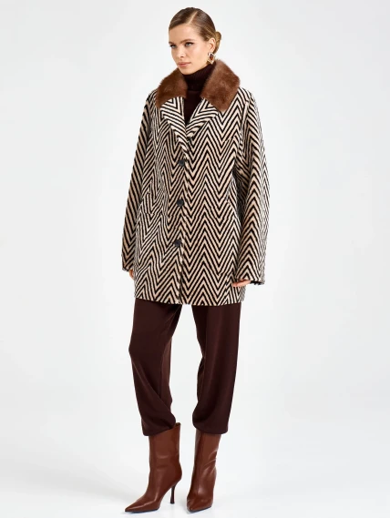 Женская дубленка с норковым воротником 2087, бежевая, размер 48, артикул 92740-7