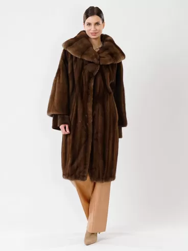 Пальто из меха норки женское 17001(в), длинное, коричневое, р. 48, арт. 32670-3