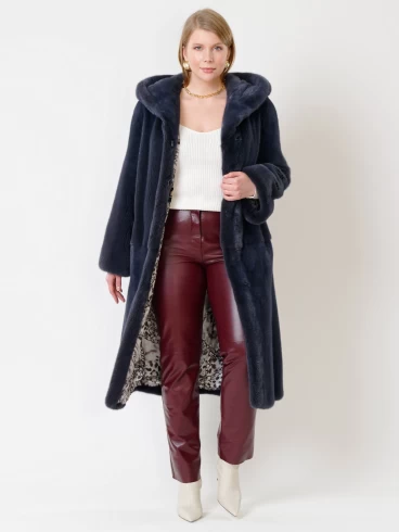 Женское пальто из меха норки с капюшоном 216(к), графитовое, размер 46, артикул 31800-4