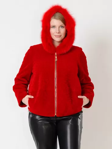 Демисезонный комплект женский: Куртка из астрагана 48мех + Брюки 03, красный/черный, р. 46, арт. 111289-5